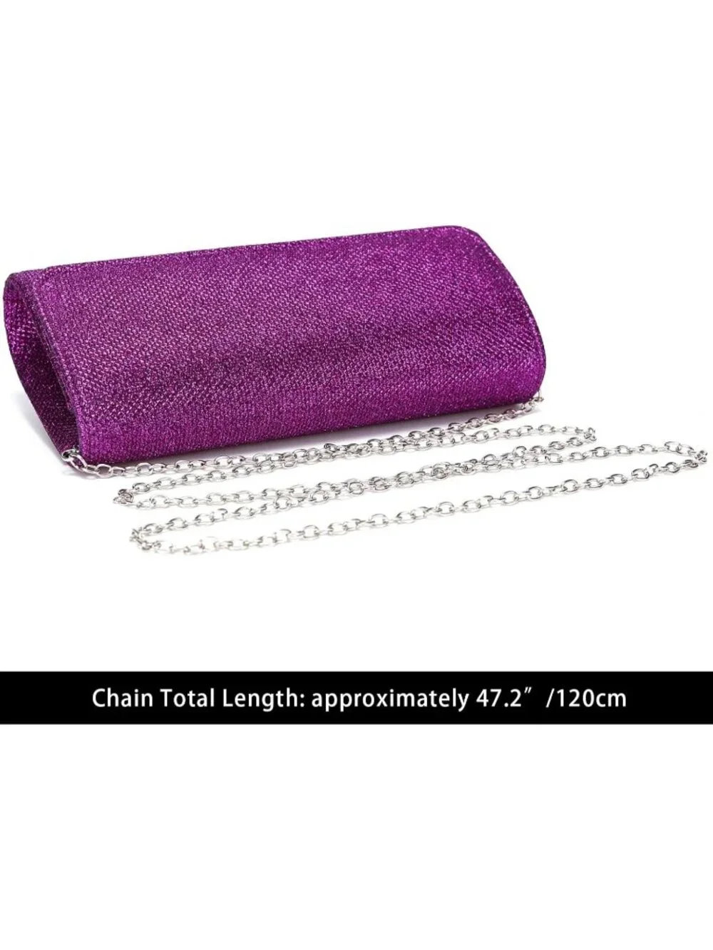 Women's Purple Glitter Clutch Purse Evening Bag With Chain For Wedding Handbag